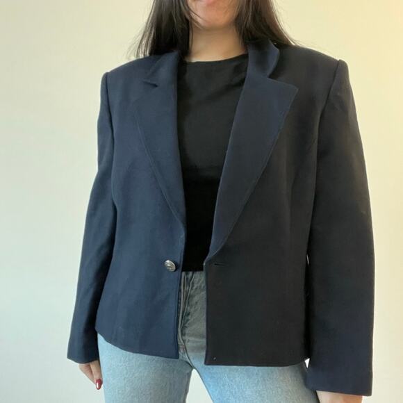 Vintage Koret Navy Blue Wool Blazer Jacket Short Dark Academia Preppy - Picture 6 of 14